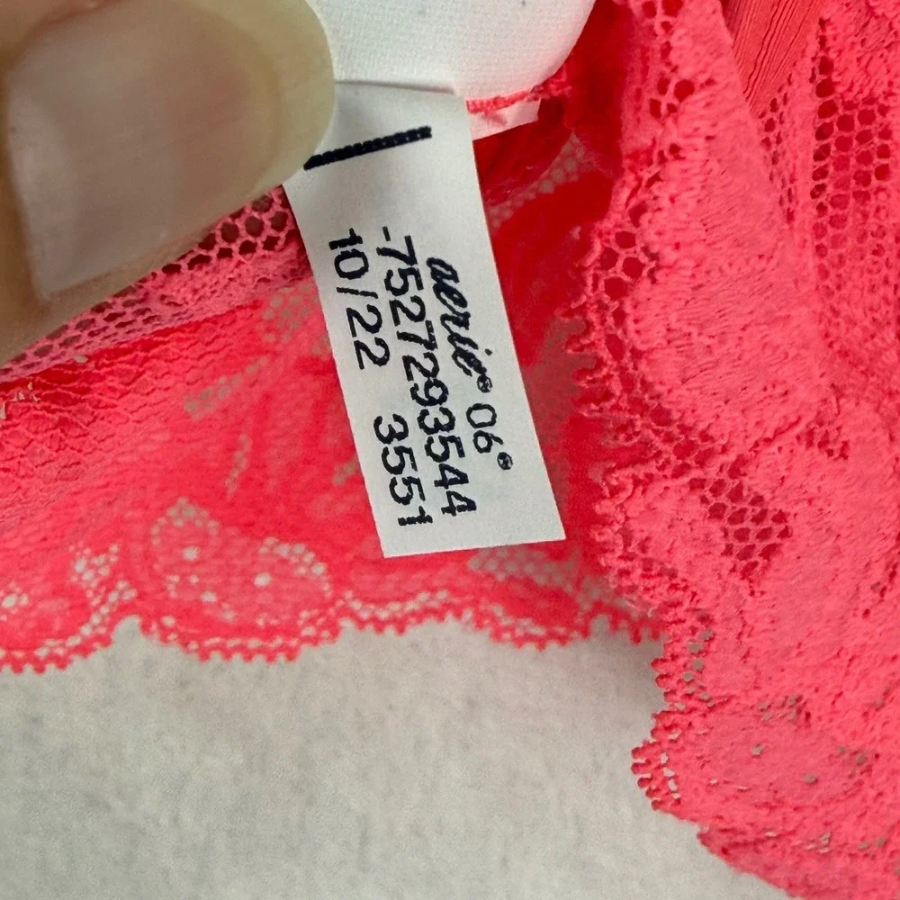 Aerie Real Good Lace Bralette Neon‎ Pink Floral V-Neck Mesh Longline Small